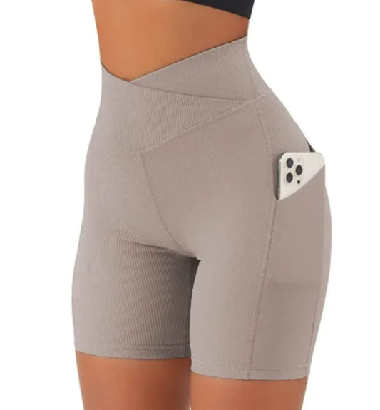 Korta yogabyxor Cross Waist med fickor, 10 färger