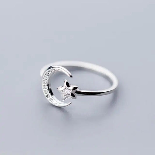 925 Sterling Silver Ring MOON STAR